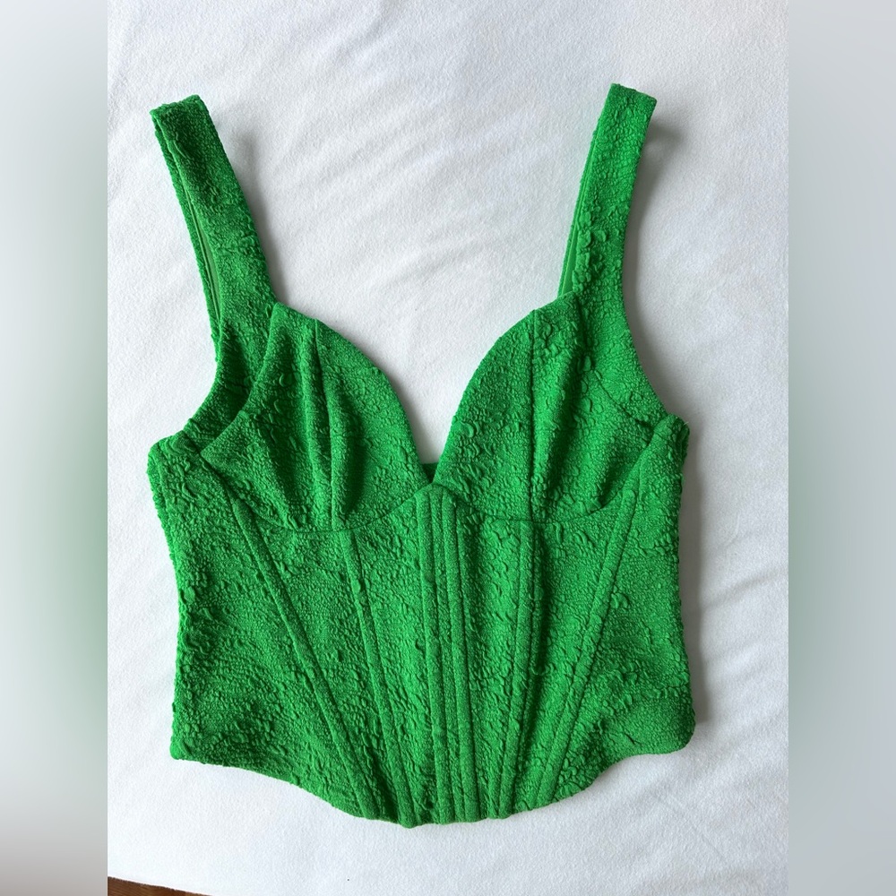 ASTR The Label Green Corset Crop Tank Top